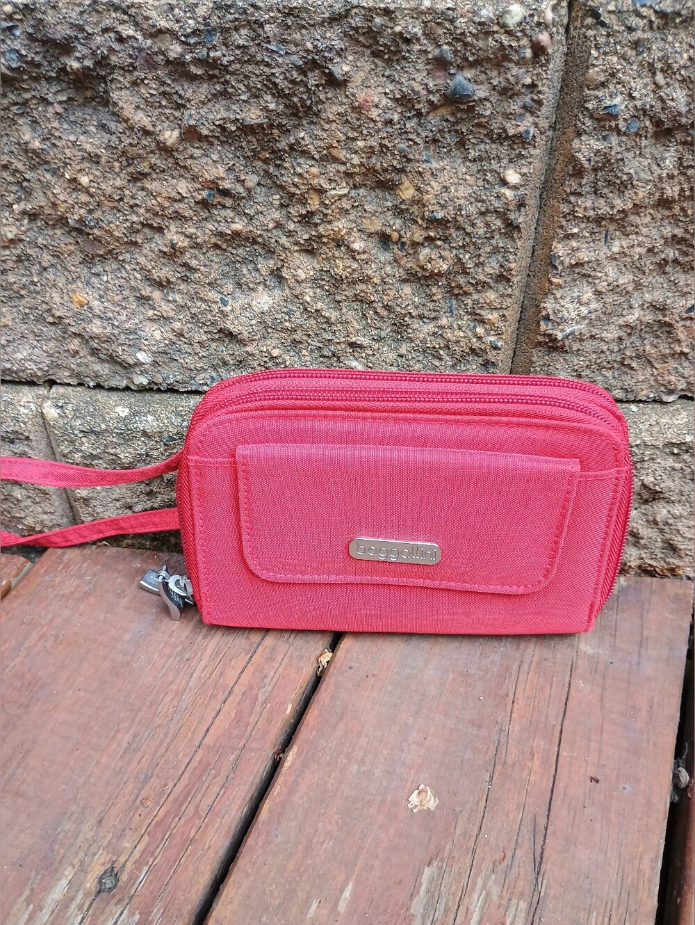 Baggallini Apple Red Zip Wristlet Wallet with Front Pocket RFID